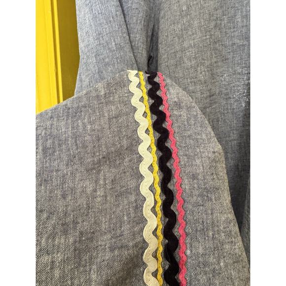 For Cynthia Ric Rac trimmer chambray wide leg pants boho coastal beachy linen L - Picture 5 of 7